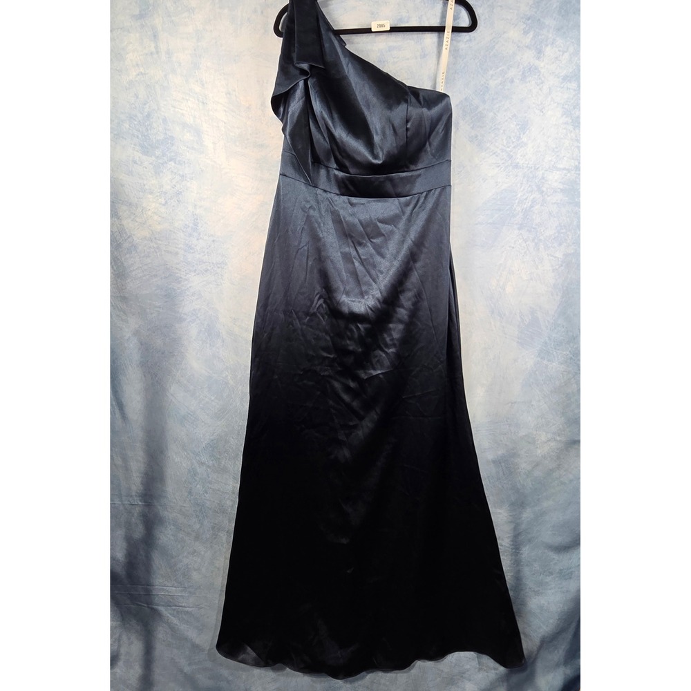 Azazie One Shoulder Satin Gown Navy Blue Formal Dress A10 Maxi Bridesmaid
